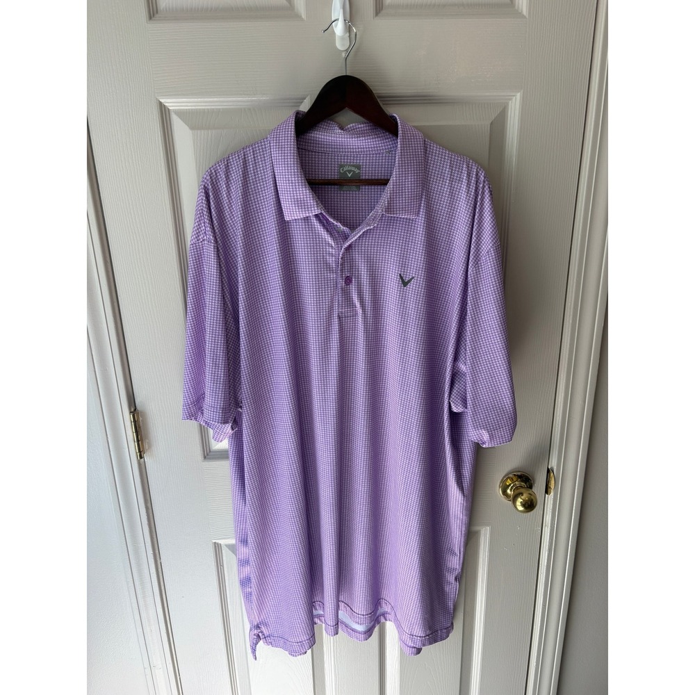 Callaway Opti-Dri Mens 2XLT Purple Houndstooth Golf Polo Shirt Tall Big & Tall